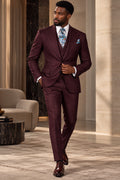 Classic 3-Piece Burgundy Suit Set for Men
