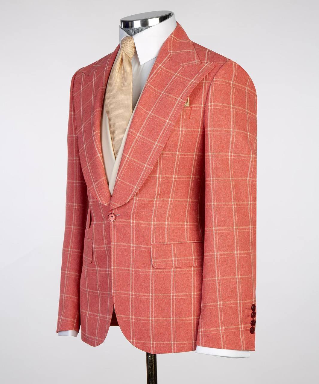 Plaid 3-Piece Suit-Coral