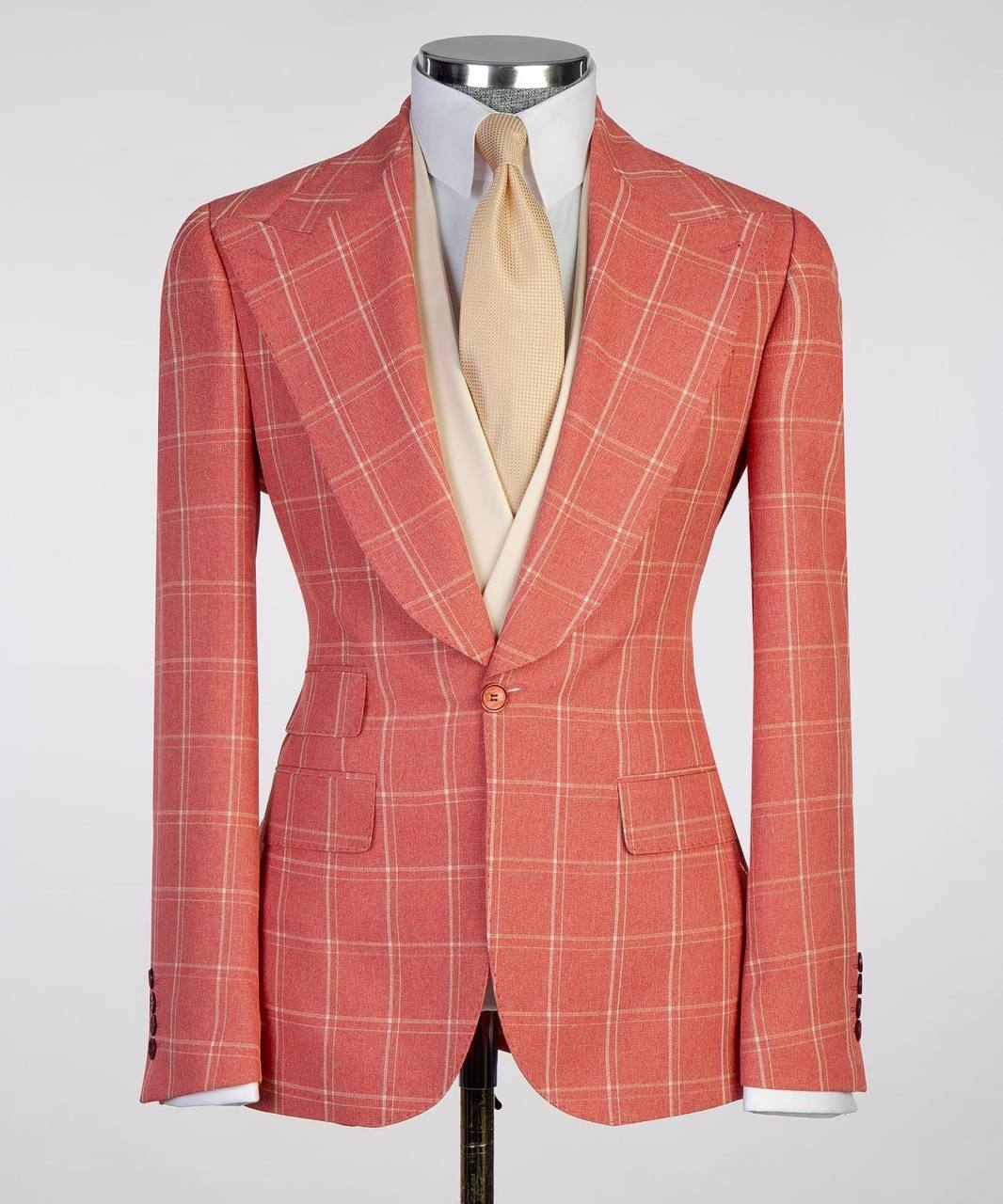 Plaid 3-Piece Suit-Coral