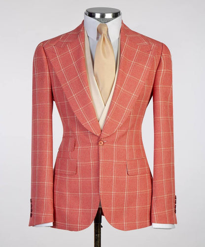 Plaid 3-Piece Suit-Coral