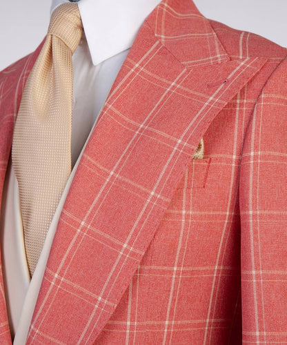 Plaid 3-Piece Suit-Coral