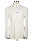 Exclusive Cream Tuxedo Set-Double Breasted Blazer