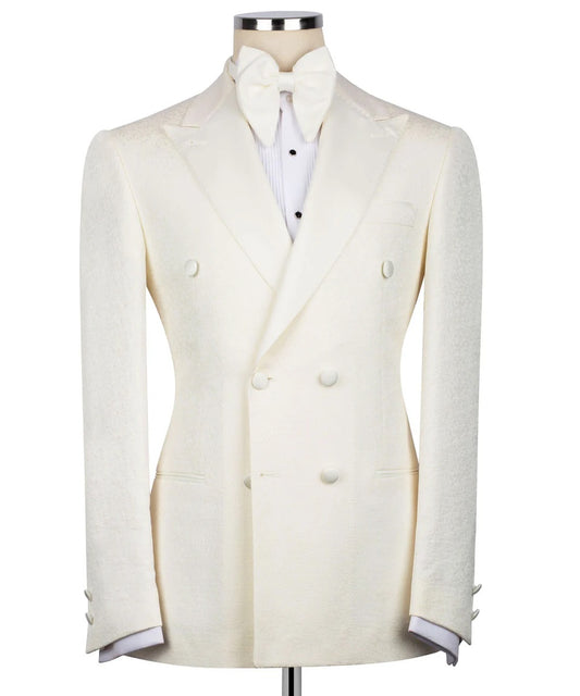 Exclusive Cream Tuxedo Set-Double Breasted Blazer