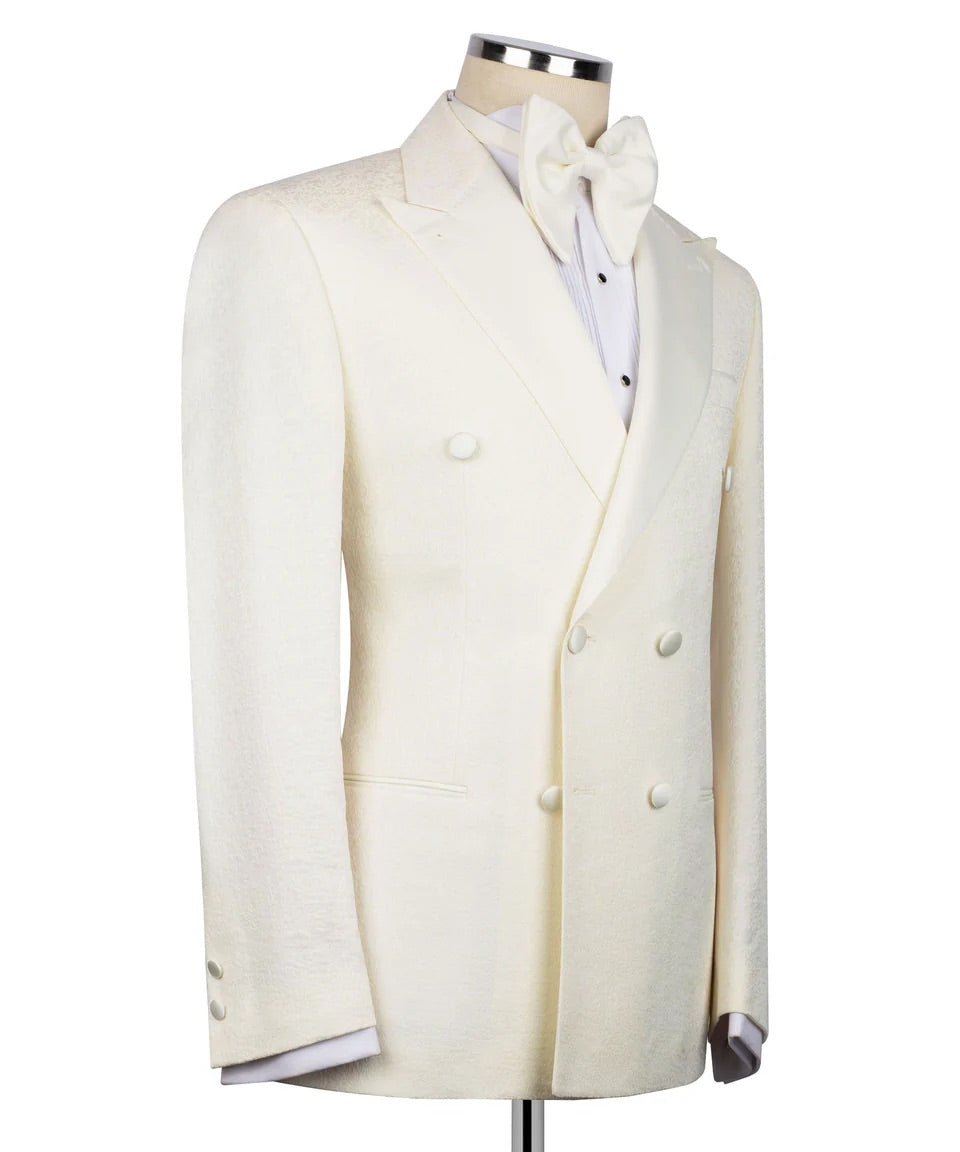 Exclusive Cream Tuxedo Set-Double Breasted Blazer