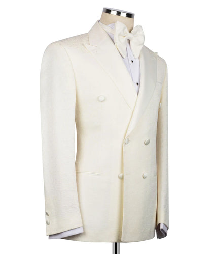 Exclusive Cream Tuxedo Set-Double Breasted Blazer