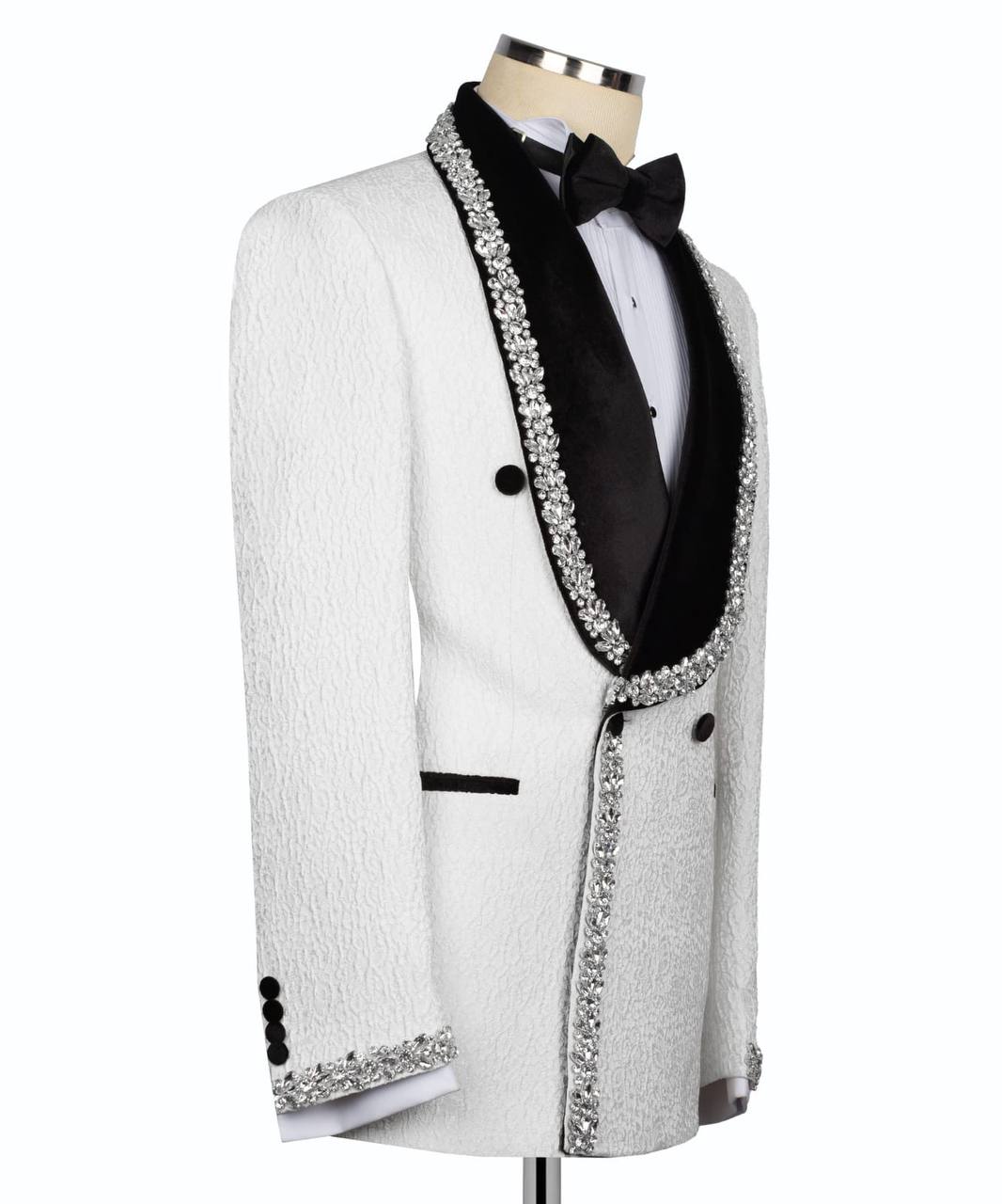 White & Black Beaded Tuxedo – 2 Piece Luxury Set