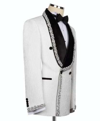 White & Black Beaded Tuxedo – 2 Piece Luxury Set