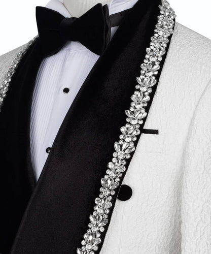 White & Black Beaded Tuxedo – 2 Piece Luxury Set