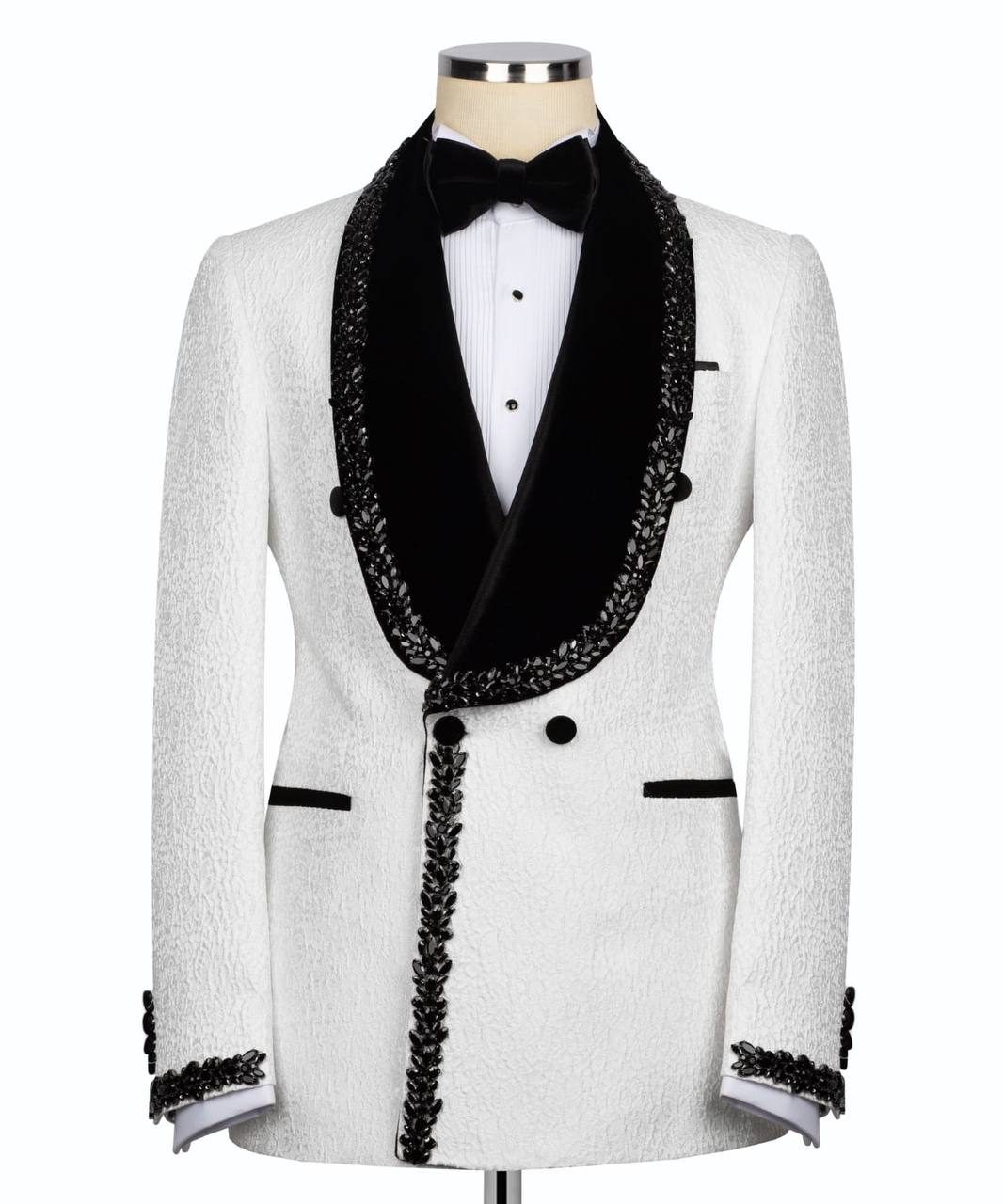 White & Black Beaded Tuxedo – 2 Piece Luxury Set
