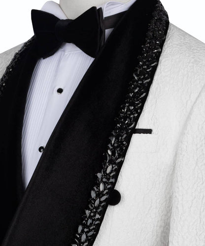 White & Black Beaded Tuxedo – 2 Piece Luxury Set