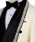 Cream & Black Beaded Tuxedo – 2 Piece Luxury Set