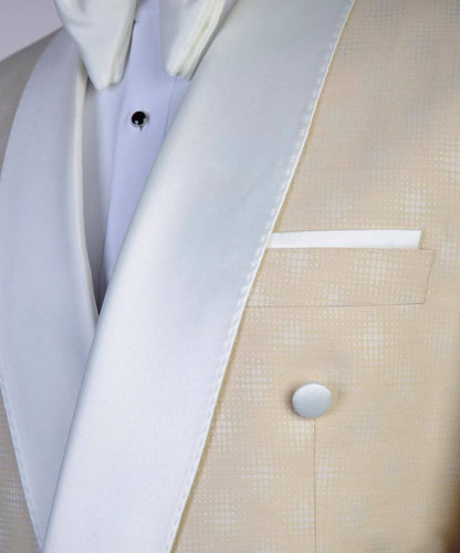 Exclusive Cream Tuxedo with White Satin Cross Lapel