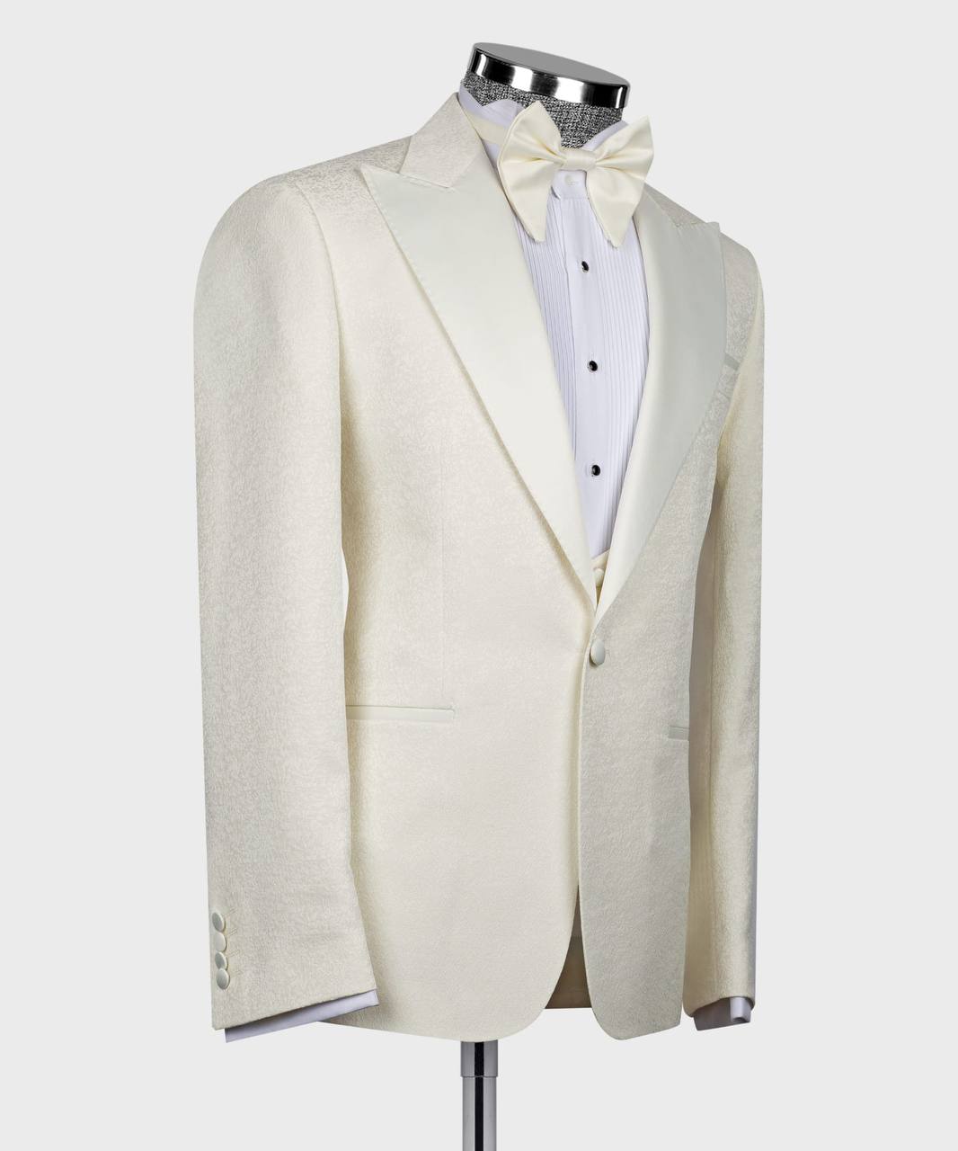 Cream Satin Lapel Tuxedo, 3 Piece