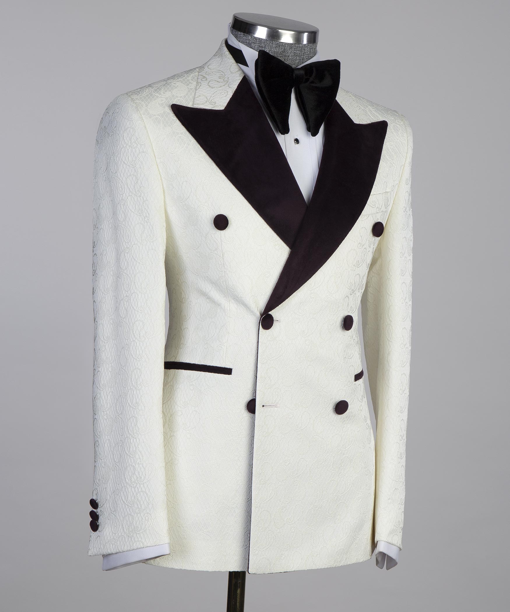 Double Breasted Beige Tuxedo with Black Collar