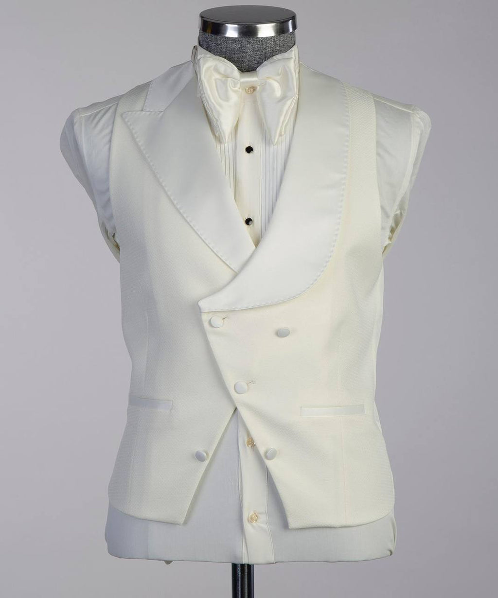 Men's Cream Tuxedo-Asymmetrical Satin Lapel
