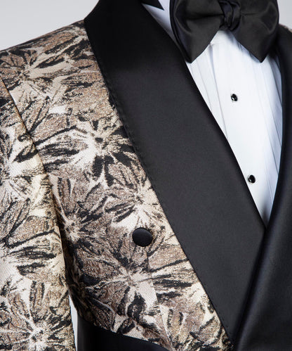 Belted Tuxedo 3 Piece Black and Gold