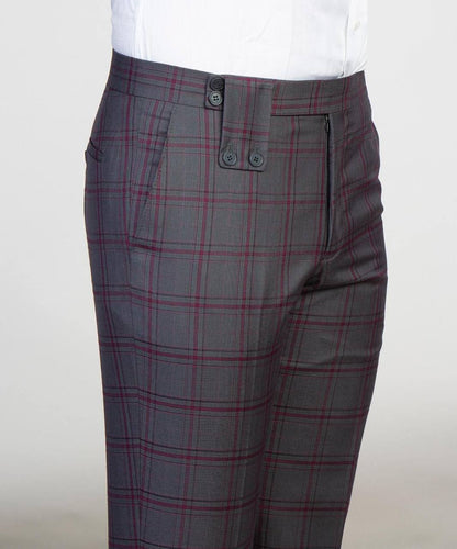 Men's Plaid Suit with Buttoned Belt-Grey/Pink