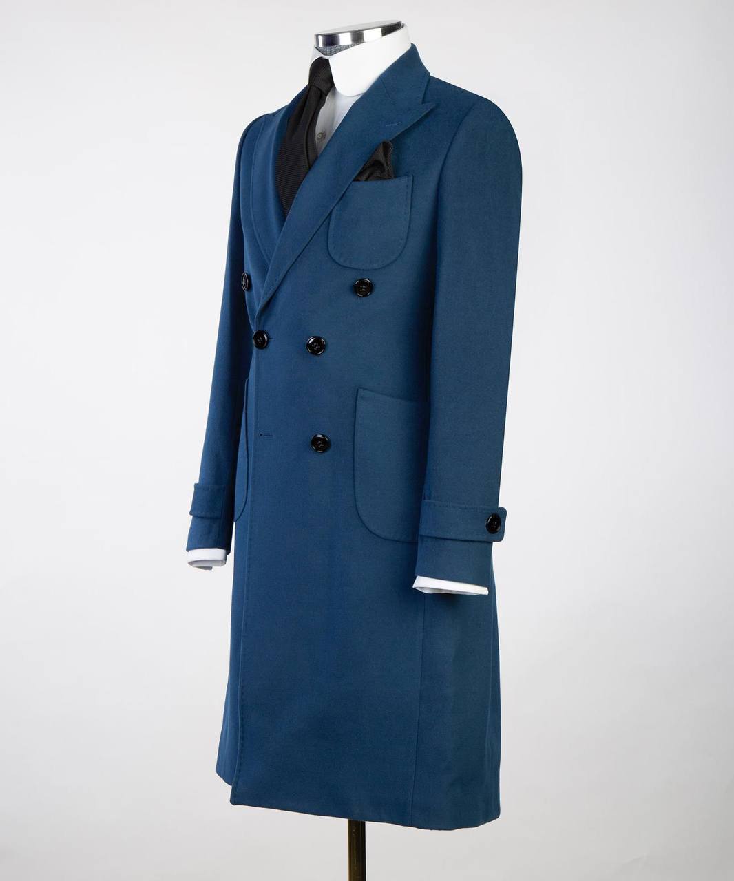 Blue Wool Overcoat for Men-Double-Breasted