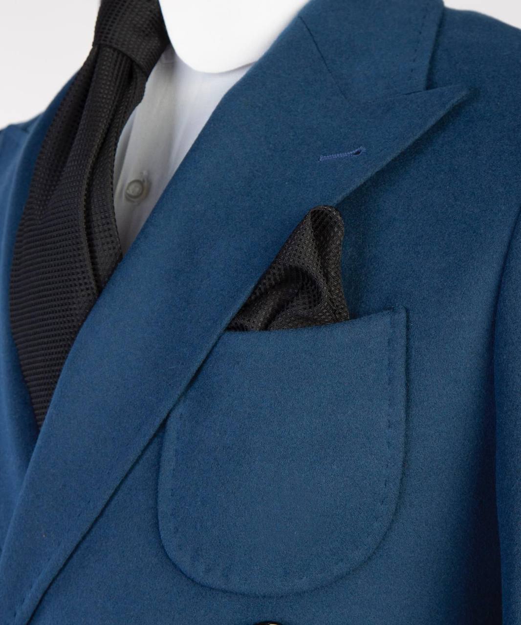Blue Wool Overcoat for Men-Double-Breasted