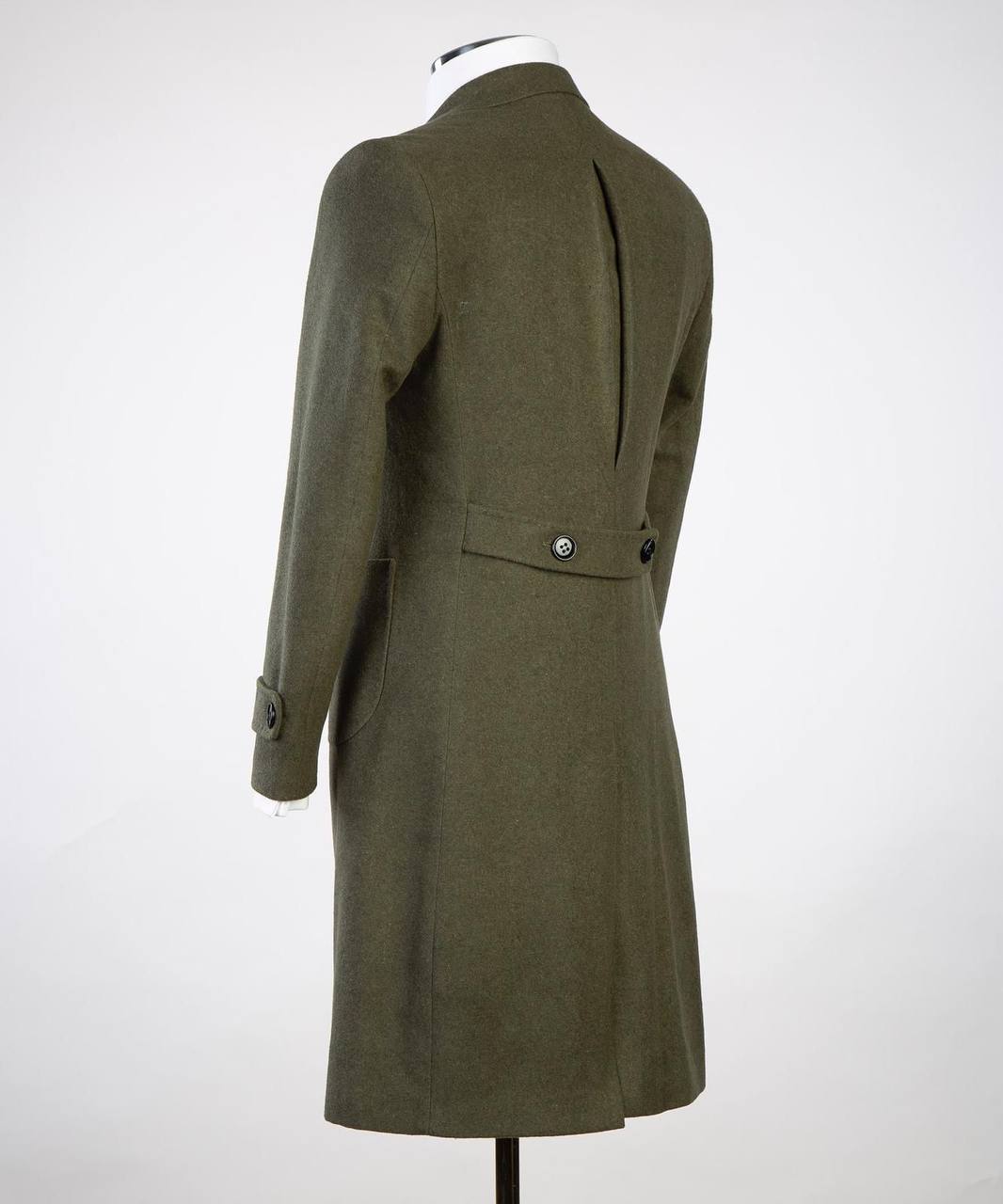 Green Wool Overcoat for Men-Double-Breasted