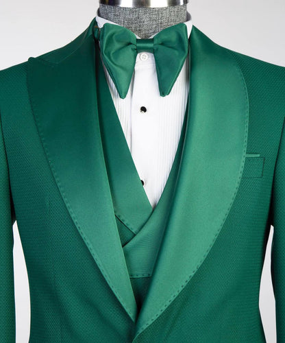 Men's Green Tuxedo-Asymmetrical Satin Lapel
