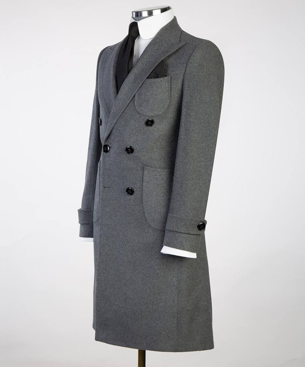 Grey Wool Overcoat for Men-Double-Breasted