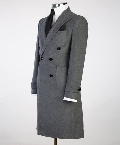 Grey Wool Overcoat for Men-Double-Breasted