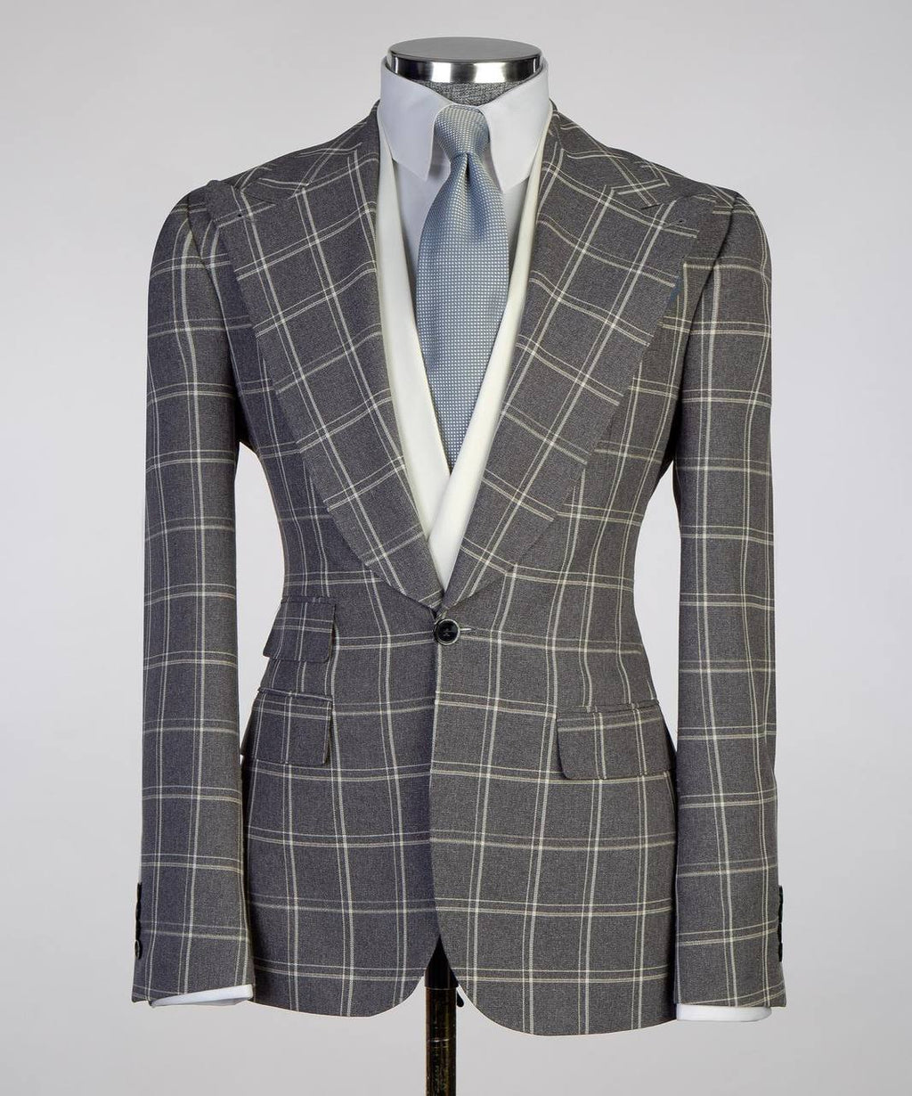 Plaid 3-Piece Suit-Grey