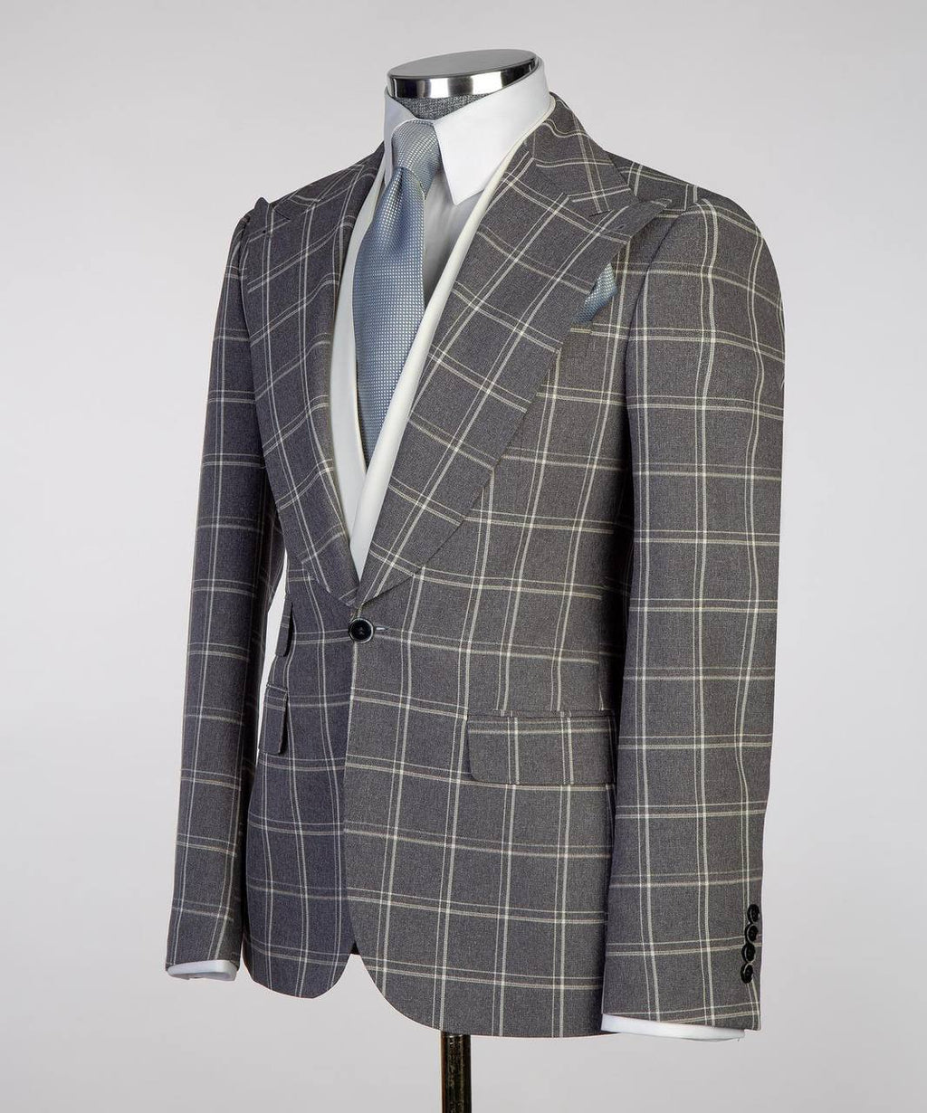 Plaid 3-Piece Suit-Grey