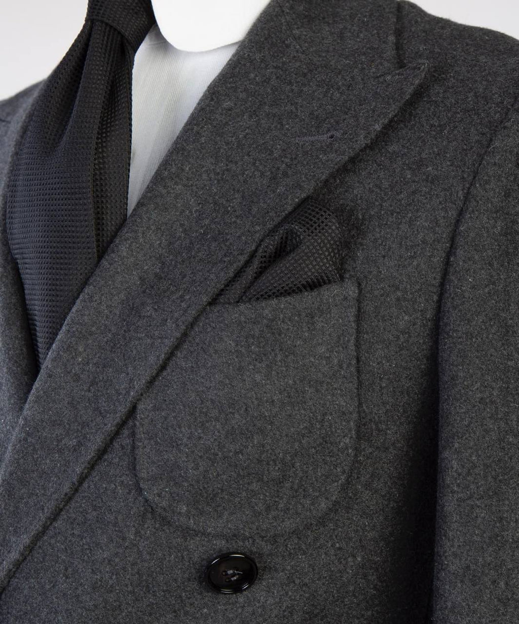 Charcoal Grey Wool Overcoat for Men