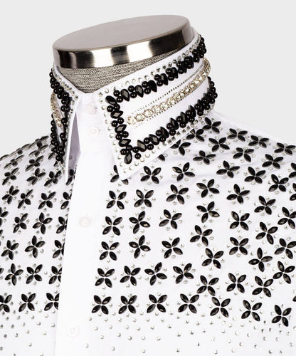 High Collar Shirt-White Beaded