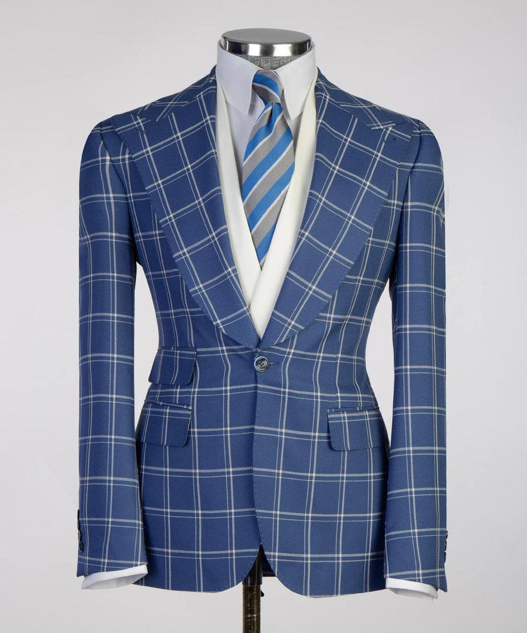Plaid 3-Piece Suit-Blue