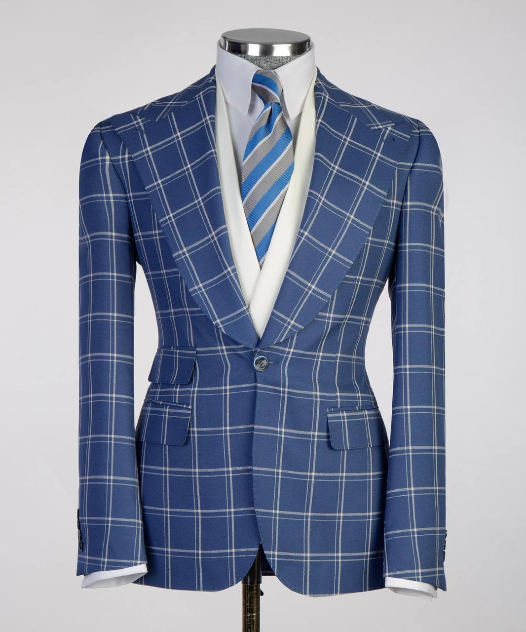 Plaid 3-Piece Suit-Blue