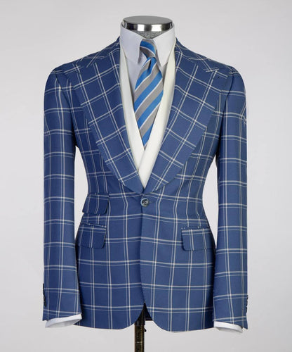 Plaid 3-Piece Suit-Blue