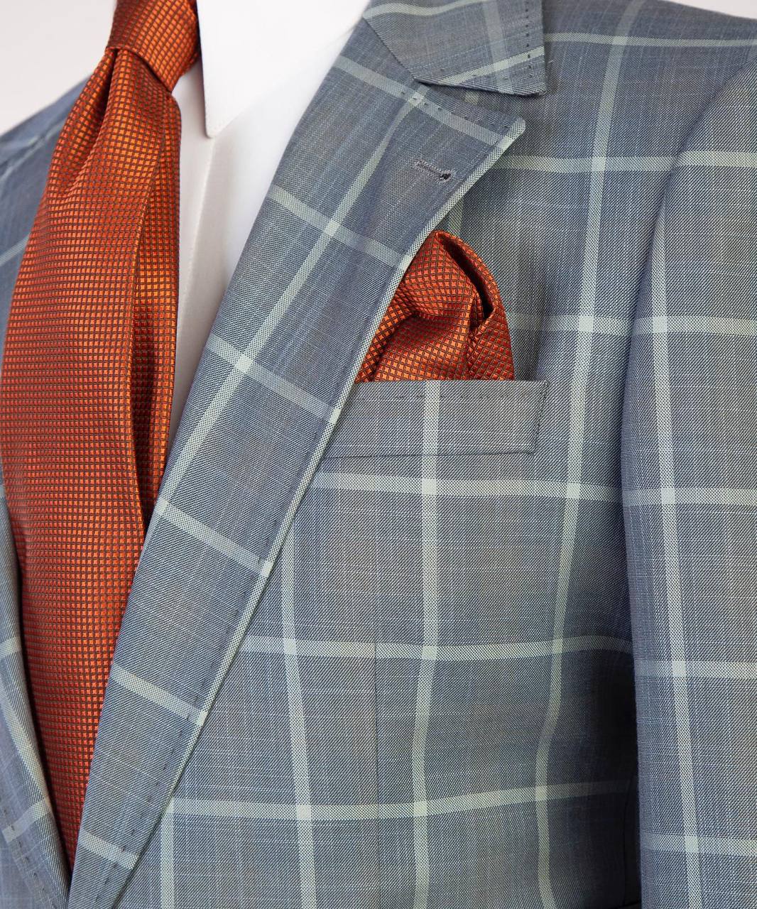 Men's Plaid Suit with Buttoned Belt-Grey/White
