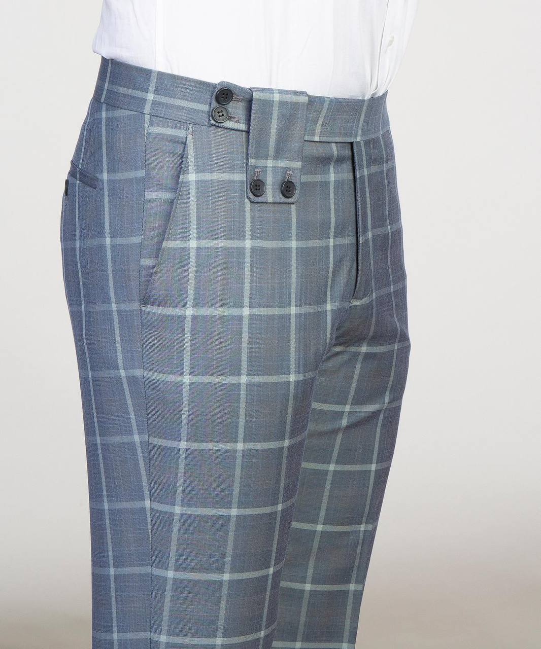 Men's Plaid Suit with Buttoned Belt-Grey/White