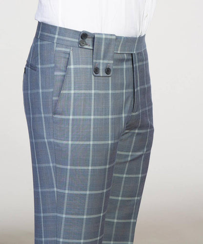 Men's Plaid Suit with Buttoned Belt-Grey/White