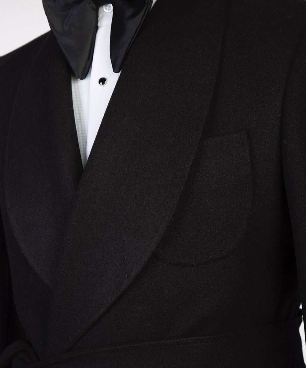 Men's Black-Wool-Belted-Coat