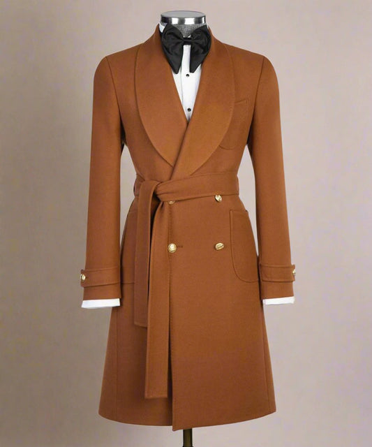 Men's Camel Wool Belted Coat