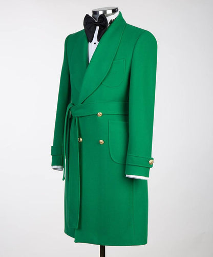 Men's Green Wool Belted Coat