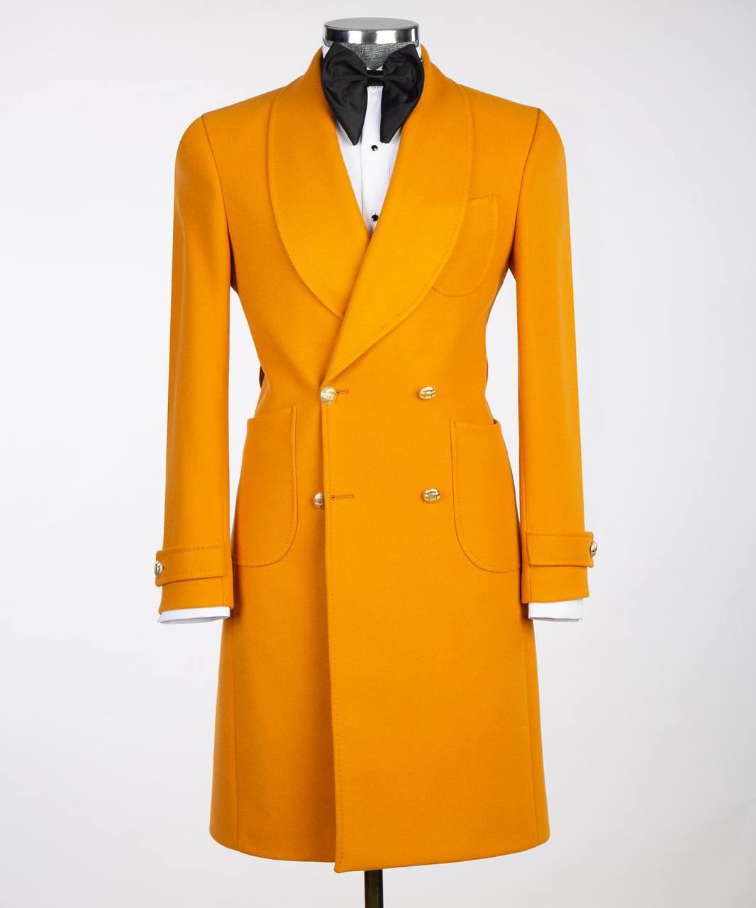 Men's Yellow-Wool-Coat-Belted