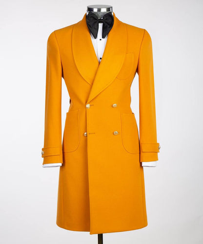 Men's Yellow-Wool-Coat-Belted