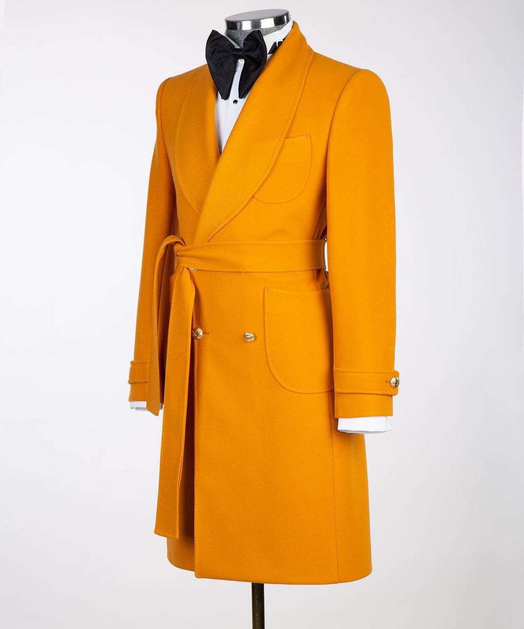 Men's Yellow-Wool-Coat-Belted