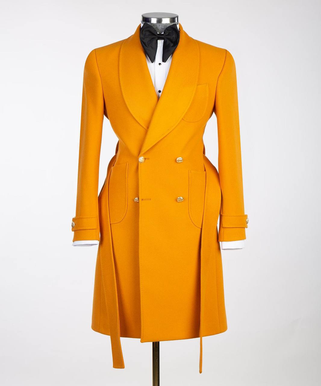 Men's Yellow-Wool-Coat-Belted