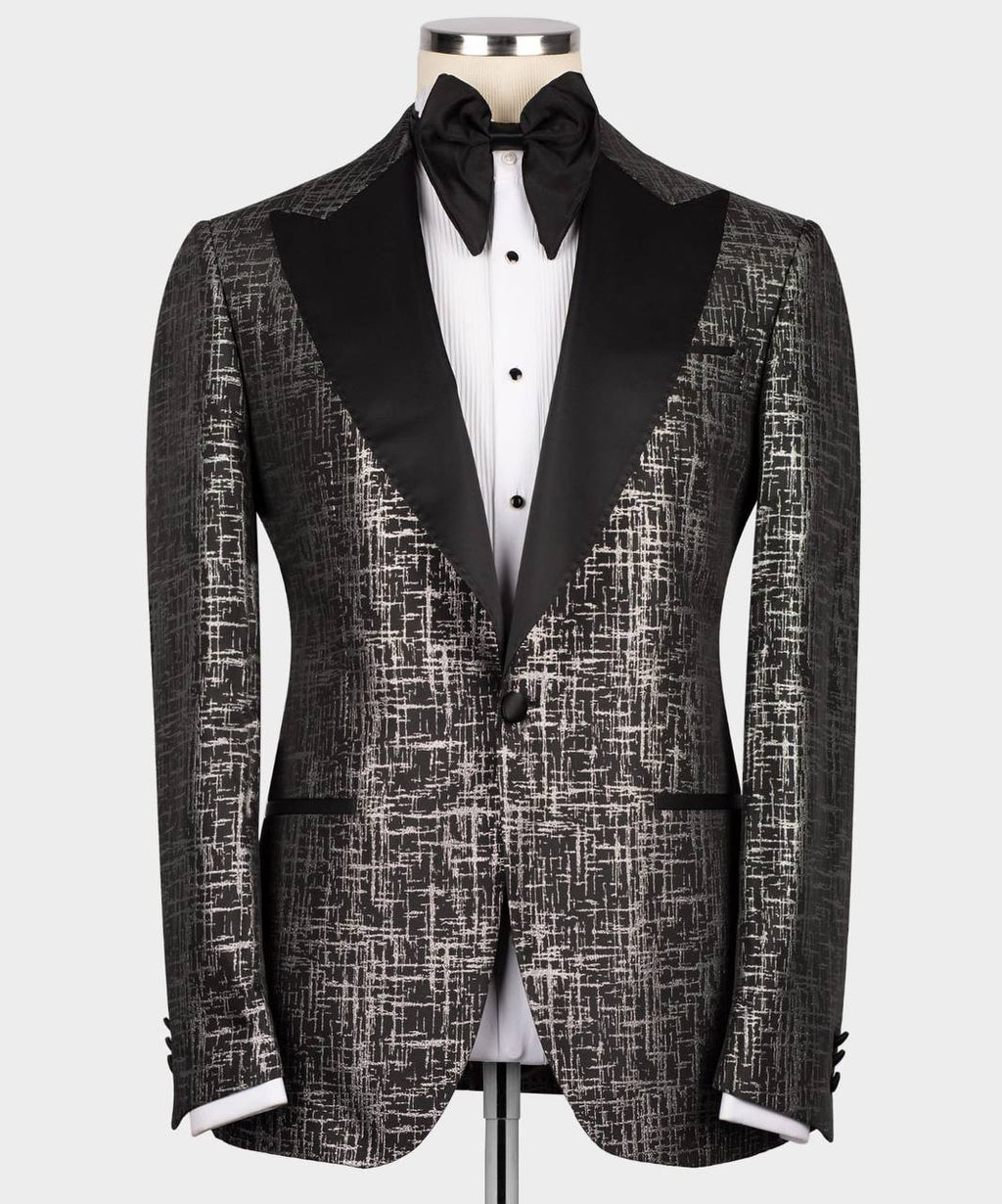Men's Tuxedo Silver Pattern with Black Collar