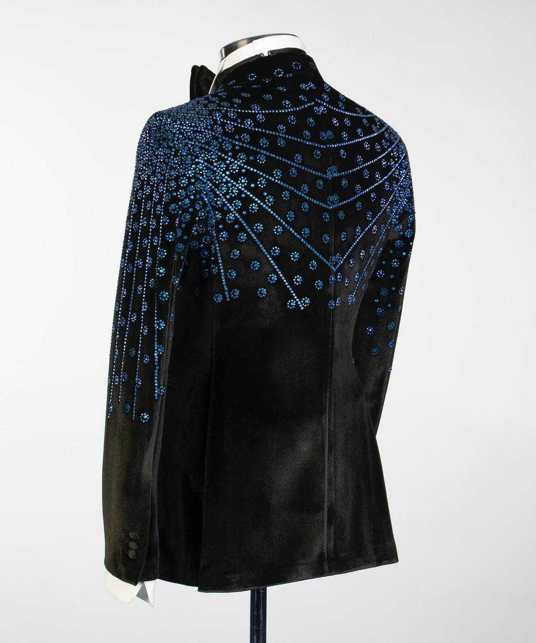 Black Velvet Tuxedo, Blue Rhinestone, Double-Breasted