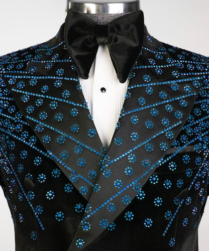 Black Velvet Tuxedo, Blue Rhinestone, Double-Breasted