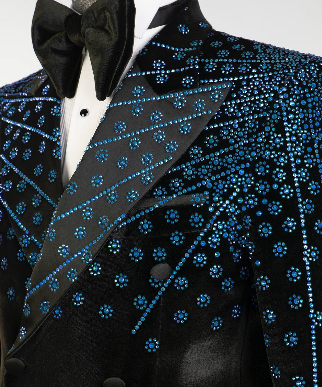 Black Velvet Tuxedo, Blue Rhinestone, Double-Breasted