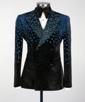 Black Velvet Tuxedo, Blue Rhinestone, Double-Breasted