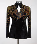 Black Velvet Tuxedo, Gold Rhinestone, Double-Breasted